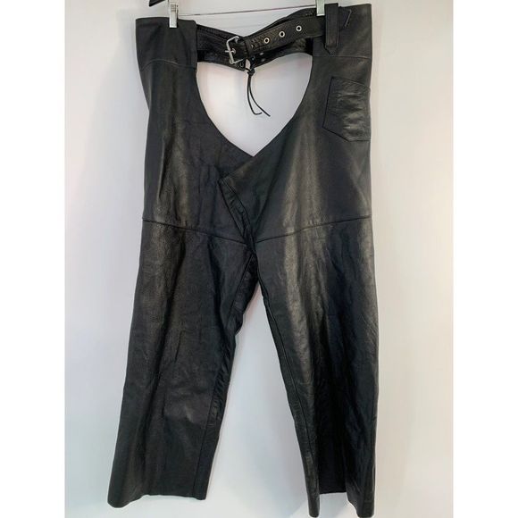 Men’s Xelement black leather chaps Moto pants size 54 5982